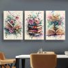 Botanical Books – 3-Piece Watercolor Wall Art Set Celebrating Growth & Imagination